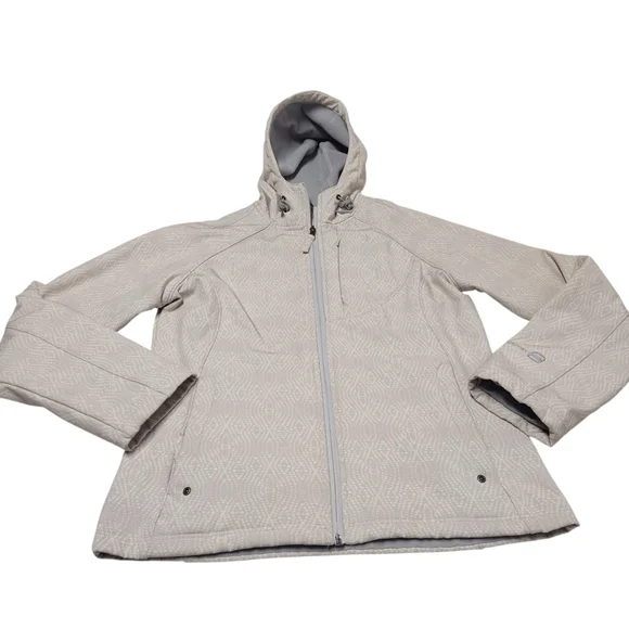 Free Country Women's Hooded Beige Gray Pattern Full Zip Fleece Lined Pockets S - Picture 6 of 7